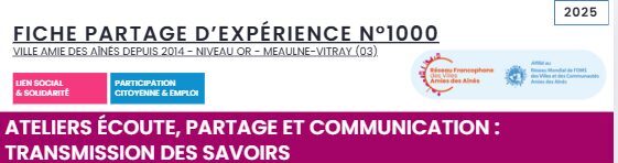 Le RFVAA célèbre sa 1000e fiche « Partage d’Expériences » pendant La Semaine Bleue.